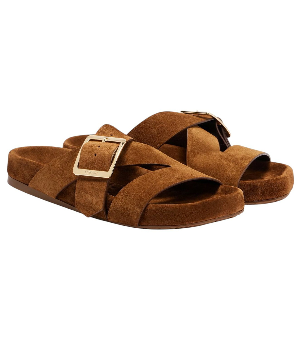 【関税&送料込】Loewe Ease Buckle Flat Sandals In Suede Ease Buckle slide in suede Brown - LOEWE
