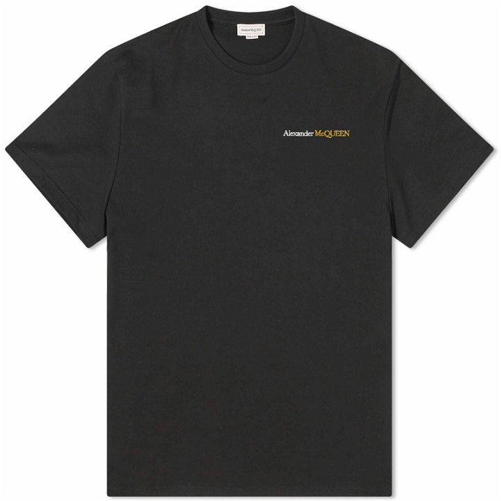 Photo: Alexander McQueen Men's Embroidered Logo T-Shirt in Black/Silver/Gold