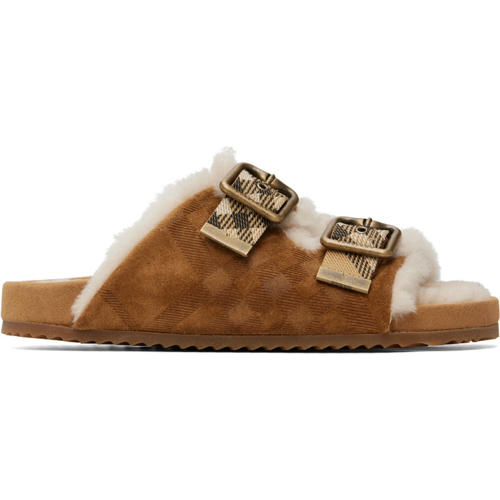 Photo: Burberry Beige Check Shearling Urchin Sandals