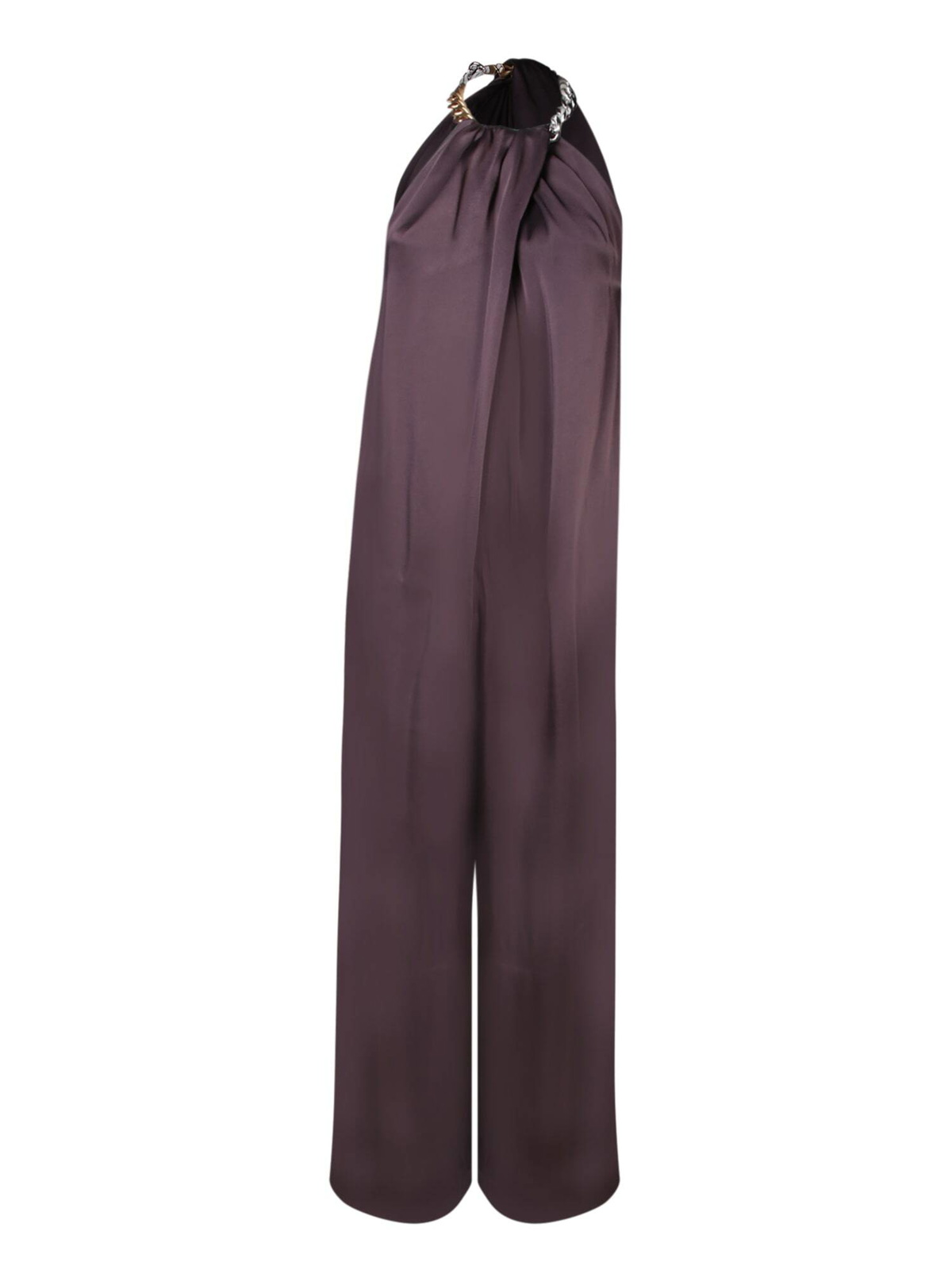 【送料&関税込】Stella McCartney Chocolate Satin Halter Jump Women Chocolate brown Chain Halterneck Satin Jumpsuit