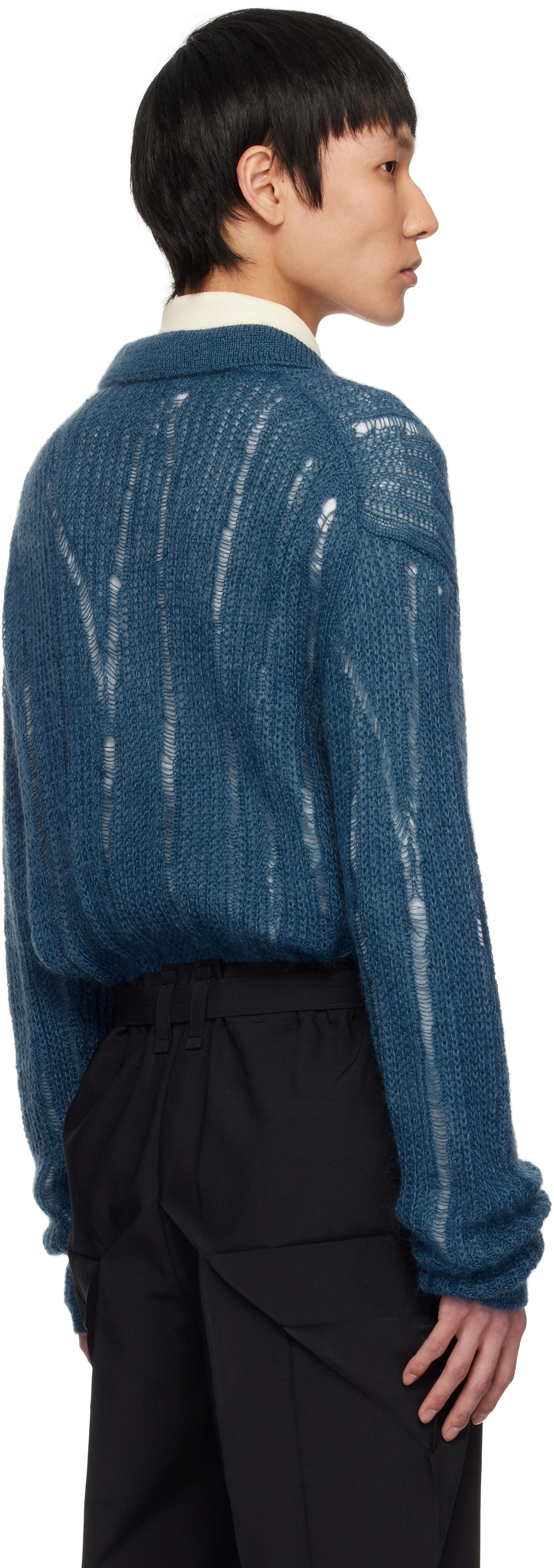 YOKE Blue Silk Kid Mohair Wool Buttoned Cardigan
