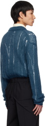 YOKE Blue Silk Kid Mohair Wool Buttoned Cardigan