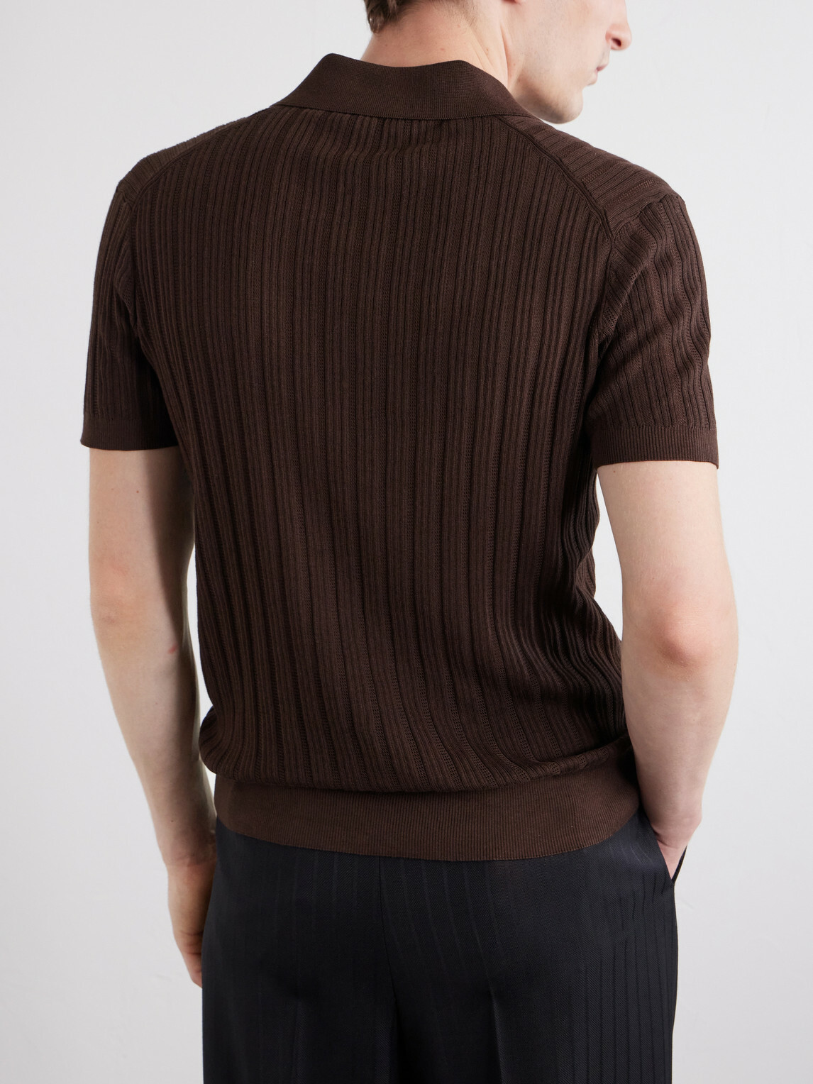 TOM FORD - Ribbed Cotton and Silk-Blend Polo Shirt - Brown
