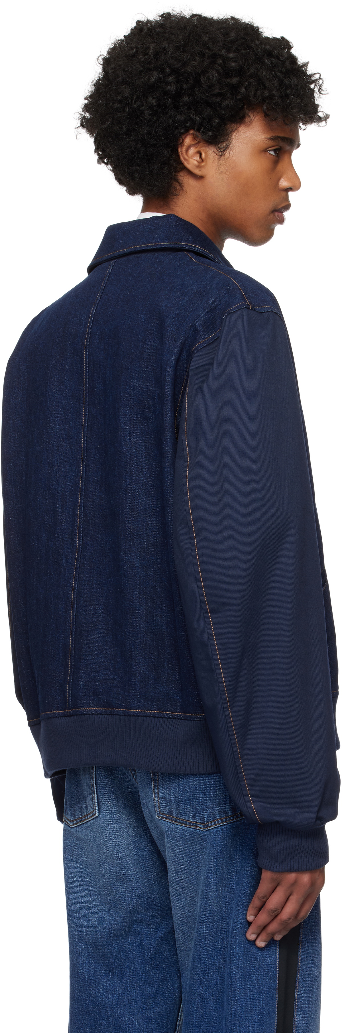 Wales Bonner Blue Echo Denim Varsity Jacket Wales Bonner