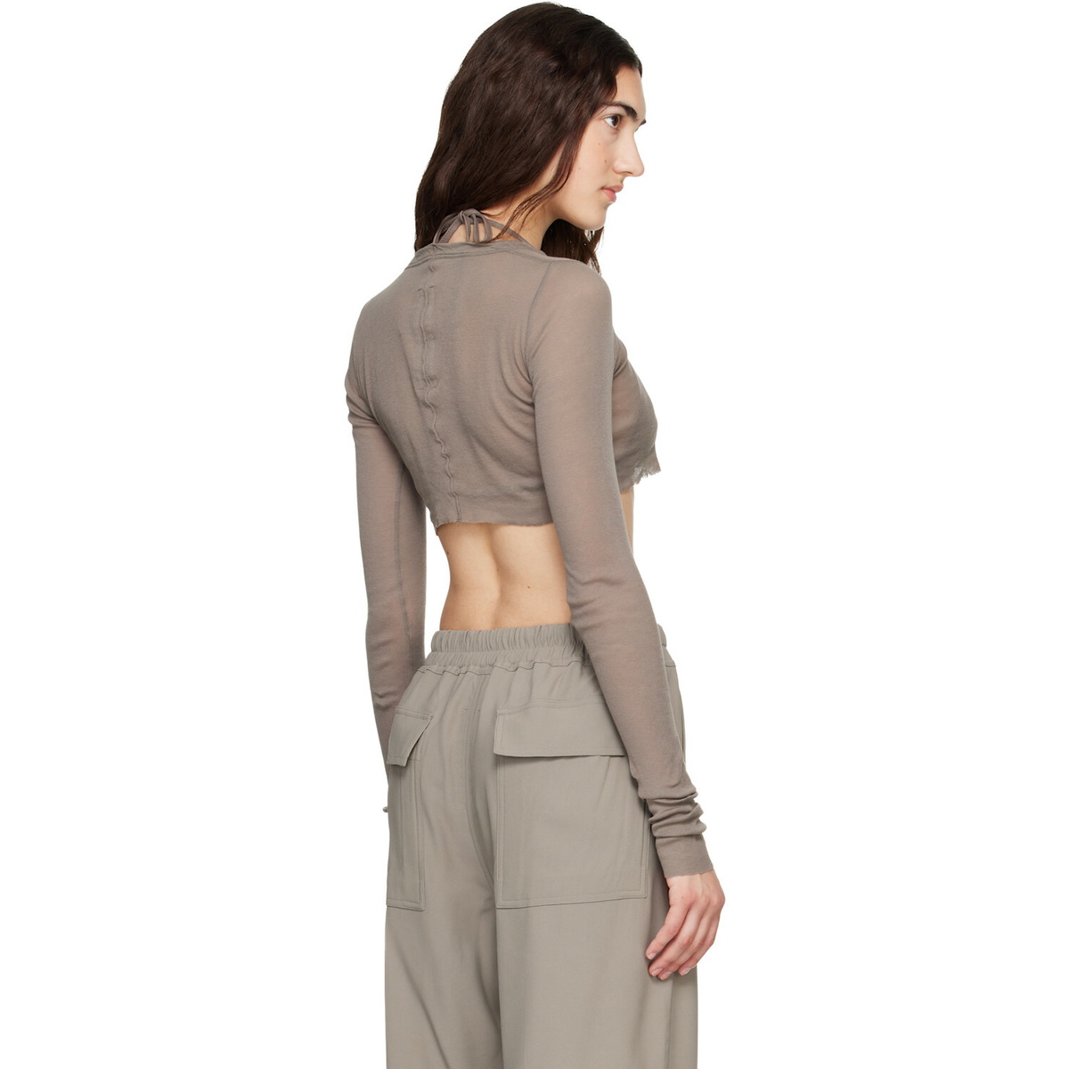 Rick Owens Taupe Tower LS Crop T-shirt