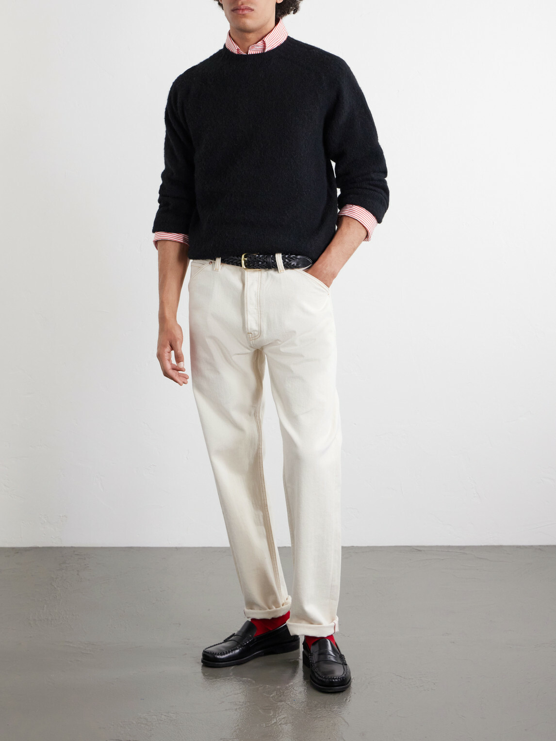 Drake's - Brushed-Wool Sweater - Black