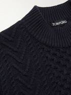 TOM FORD - Cable-Knit Wool, Cotton and Cashmere-Blend Mock-Neck Sweater - Blue