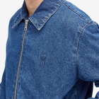 AMI Paris Men's Zipped Denim Bomber Jacket in Blue