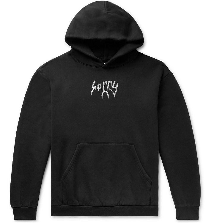 Photo: Sorry In Advance - Crystal-Embellished Fleece-Back Cotton-Jersey Hoodie - Black