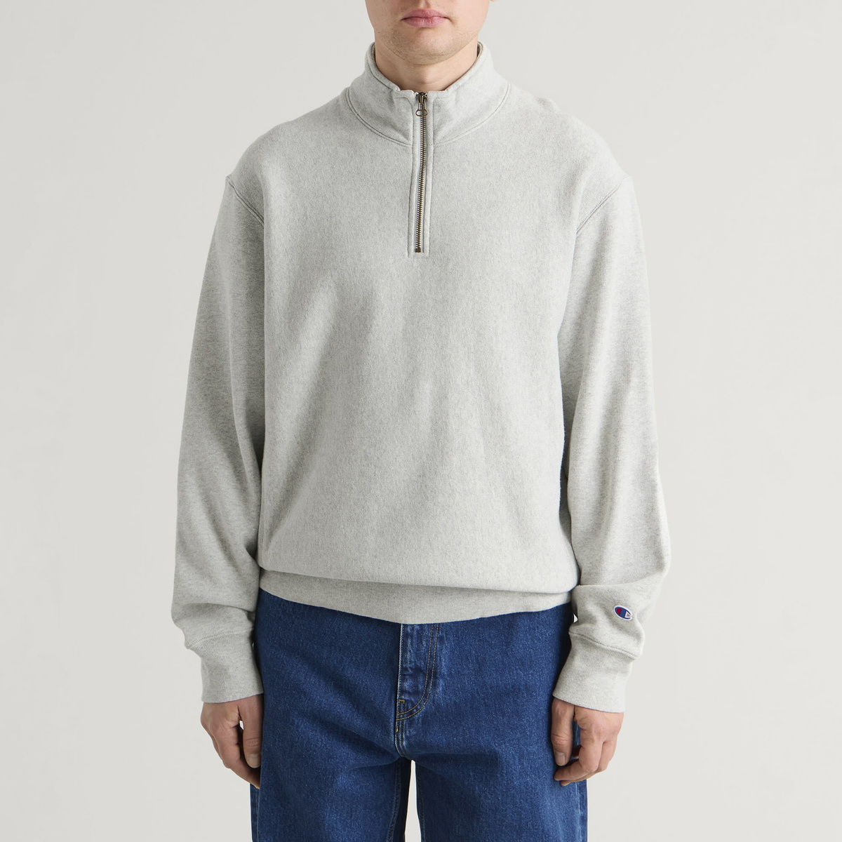 Champion Men's Reverse Weave Half Zip Sweatshirt in Grey Marl