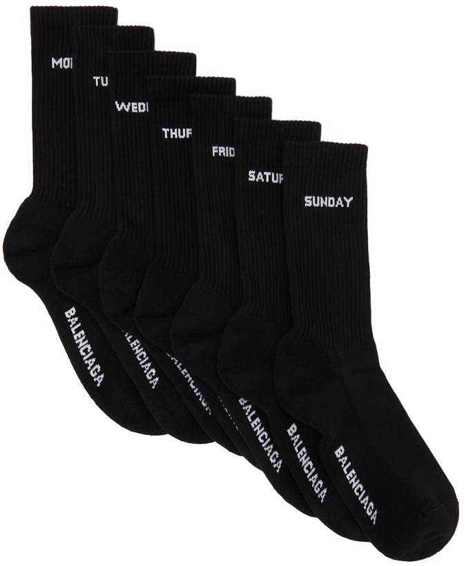 Photo: Balenciaga Seven-Pack Black Logo Socks