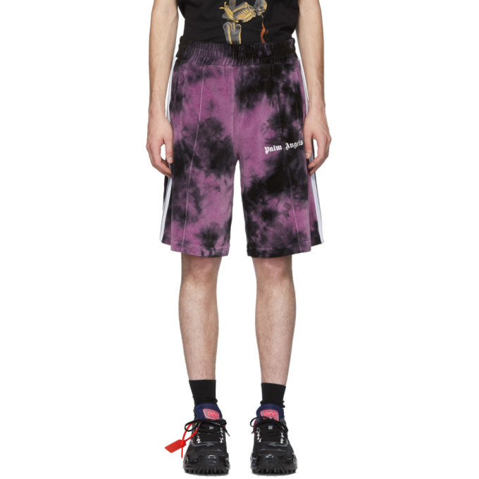 Palm Angels Black and Purple Chenille Tie-Dye Shorts Palm Angels