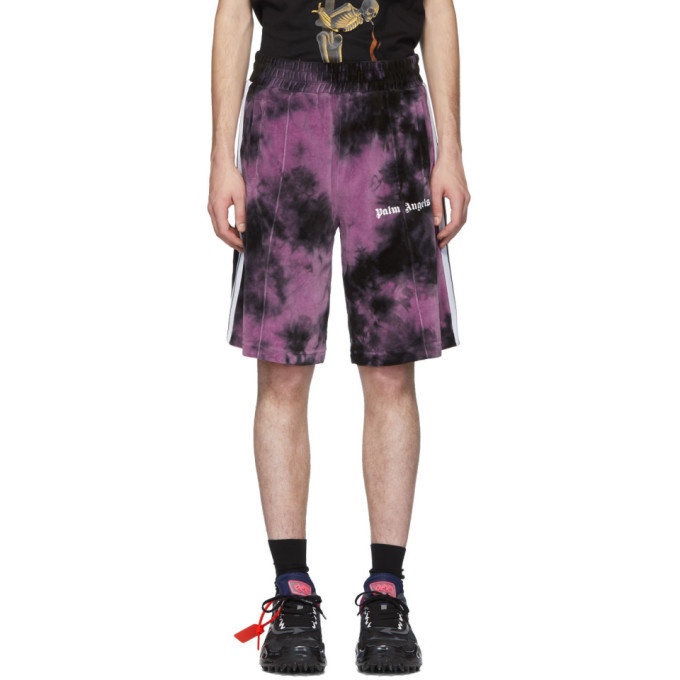 Photo: Palm Angels Black and Purple Chenille Tie-Dye Shorts