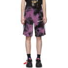 Palm Angels Black and Purple Chenille Tie-Dye Shorts