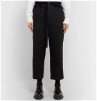 Sacai - Black Cropped Tapered Velvet-Trimmed Cotton-Blend Trousers - Black