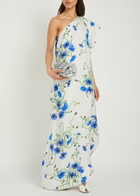 Stella Mccartney Asymmetric Floral-print Satin Maxi Dress White