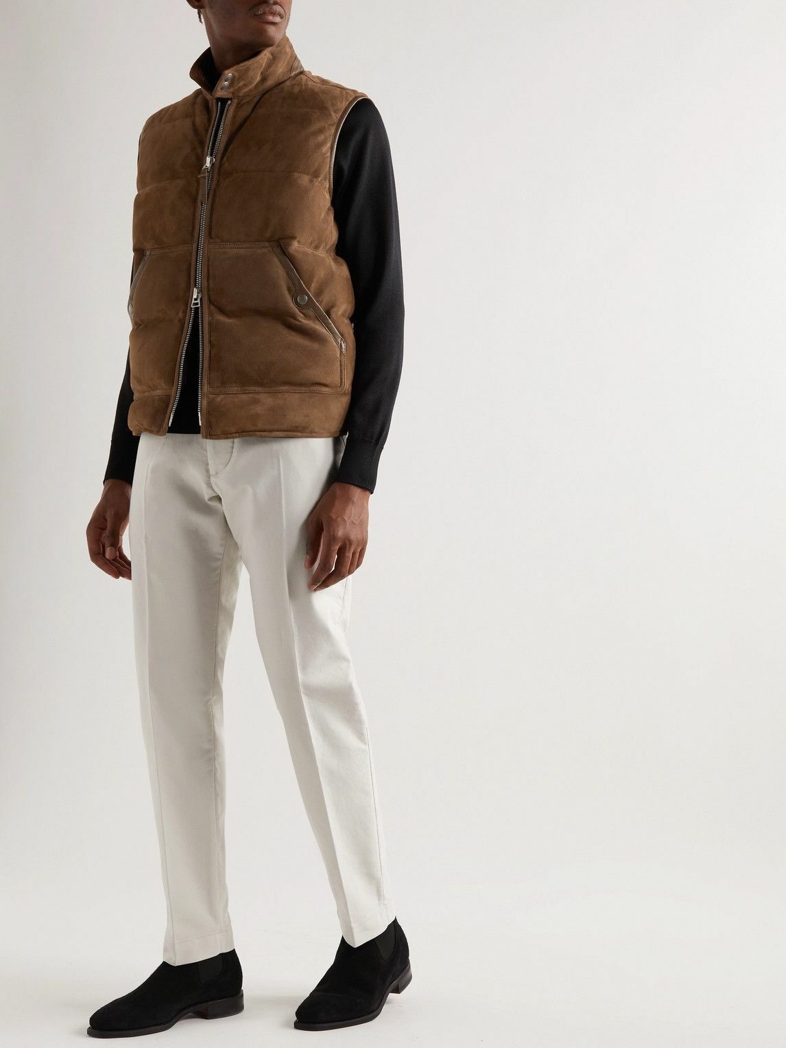 TOM FORD - Quilted Suede Down Gilet - Brown TOM FORD