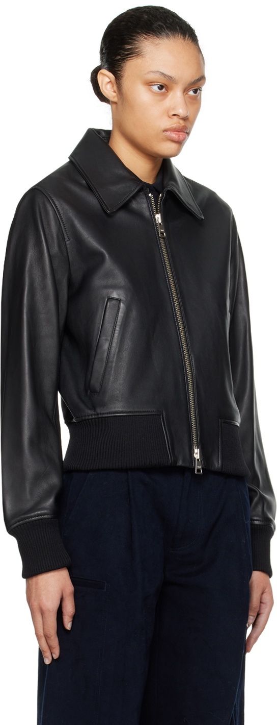 AMI Paris Black Zipped Leather Jacket AMI