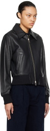 AMI Paris Black Zipped Leather Jacket