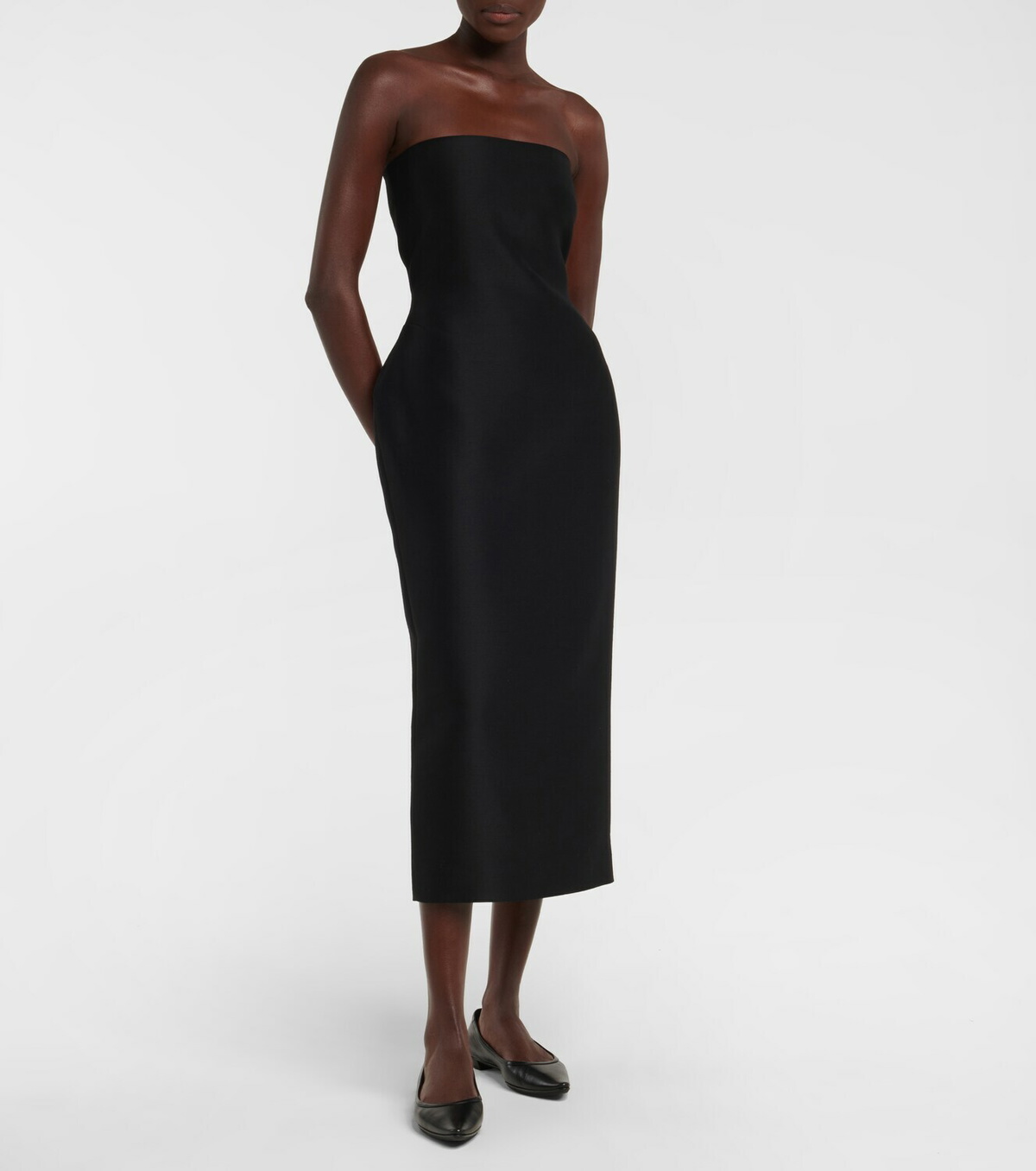 knee length dresses for ladies The Row // Woven Bustle Midi Dress  VSP Consignment