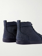 Christian Louboutin - Louis Spiked Glitter Suede-Trimmed Leather High-Top Sneakers - Blue