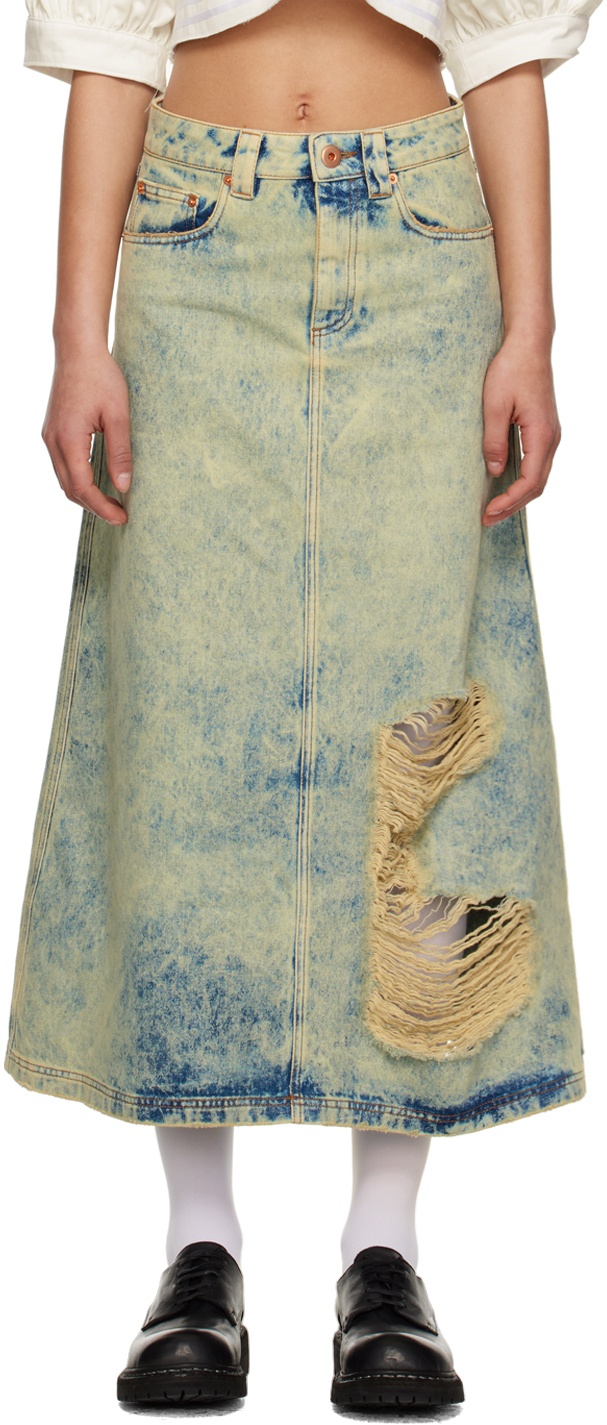 Vaquera Blue Distressed Maxi Skirt