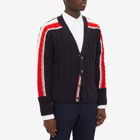 Thom Browne Men's Tricolour Sleeve Stripe Cable Knit Cardigan in Navy