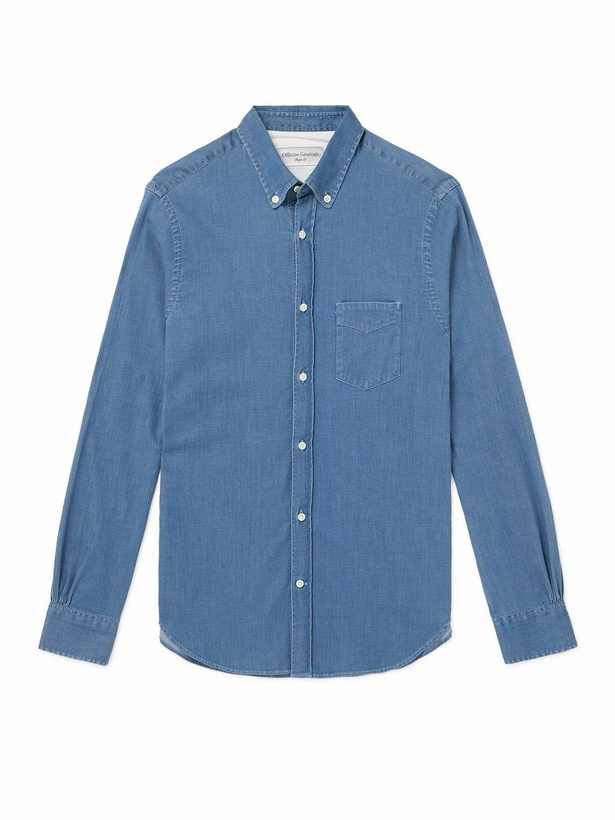 Photo: Officine Générale - Button-Down Collar Cotton-Blend Shirt - Blue