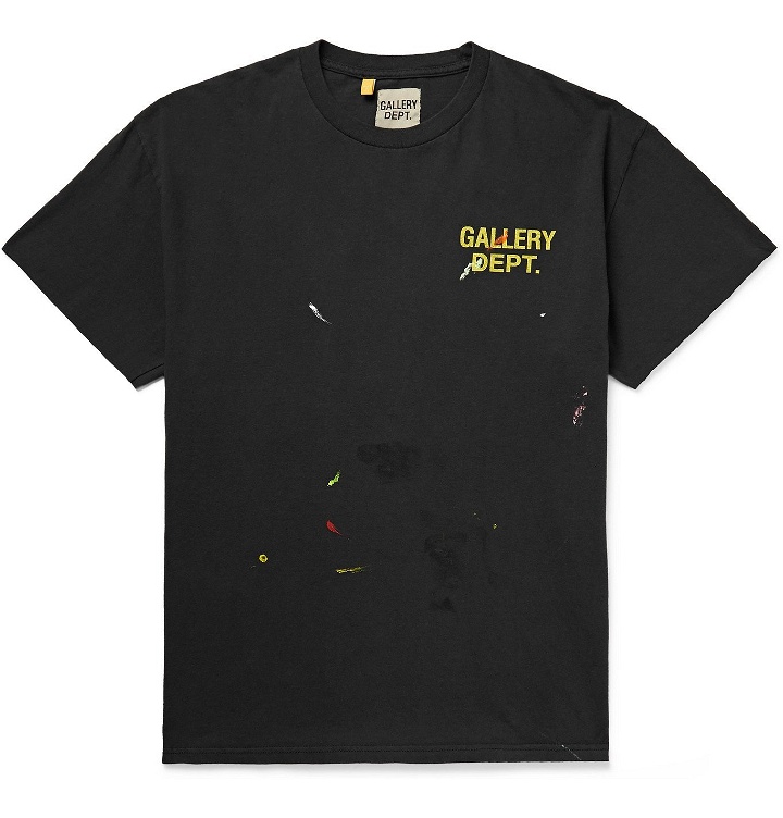 Photo: Gallery Dept. - Distressed Paint-Splattered Logo-Print Cotton-Jersey T-Shirt - Black