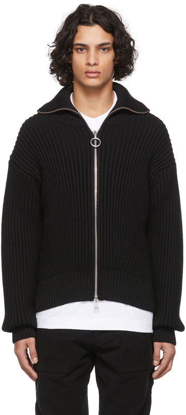 Photo: AMI Alexandre Mattiussi Black Ami de Cœur Zip-Up Cardigan