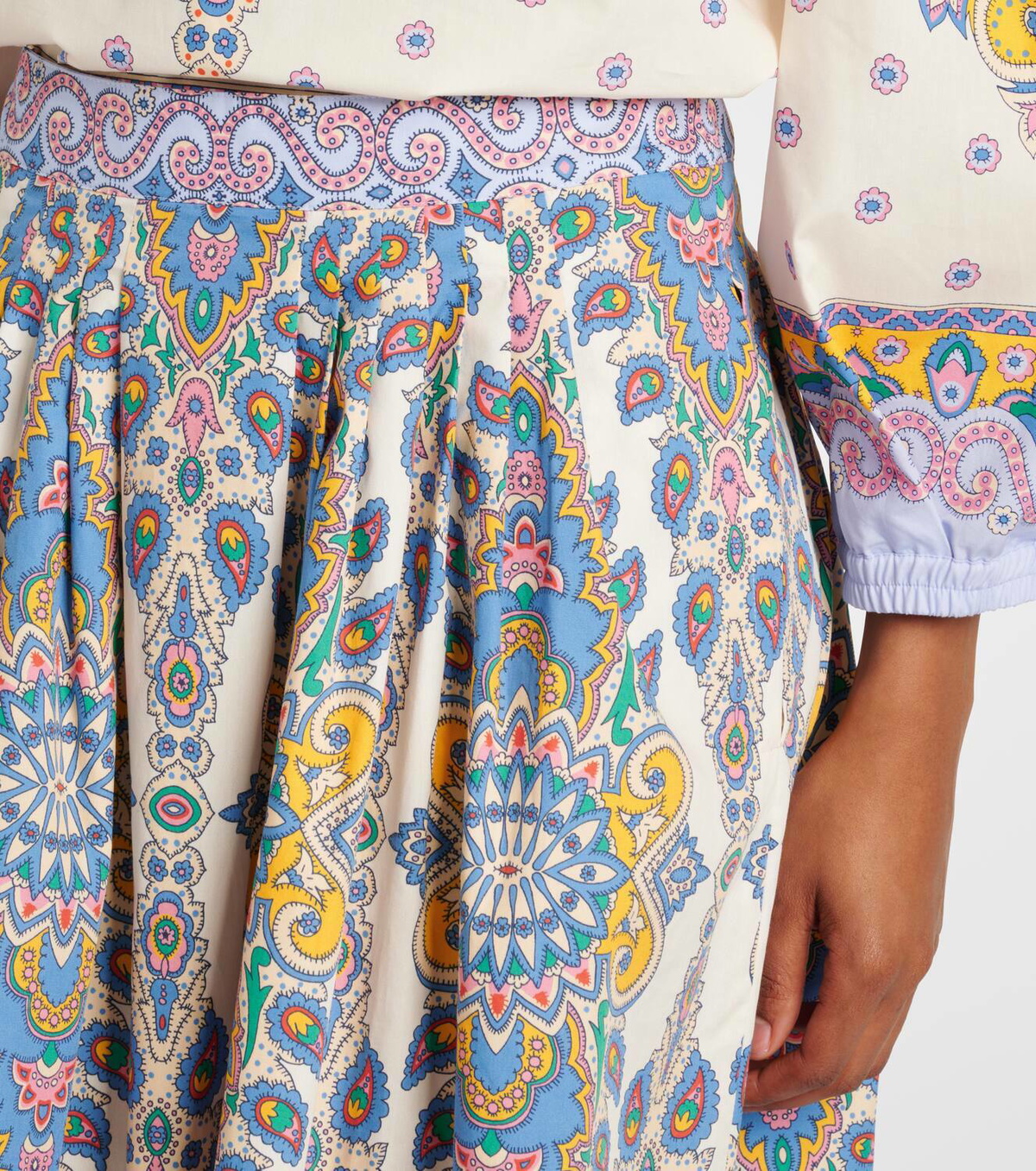 【ETRO】MULTICOLOR COTTON MIDI SKIRT High-rise floral cotton midi skirt in multicoloured - Etro