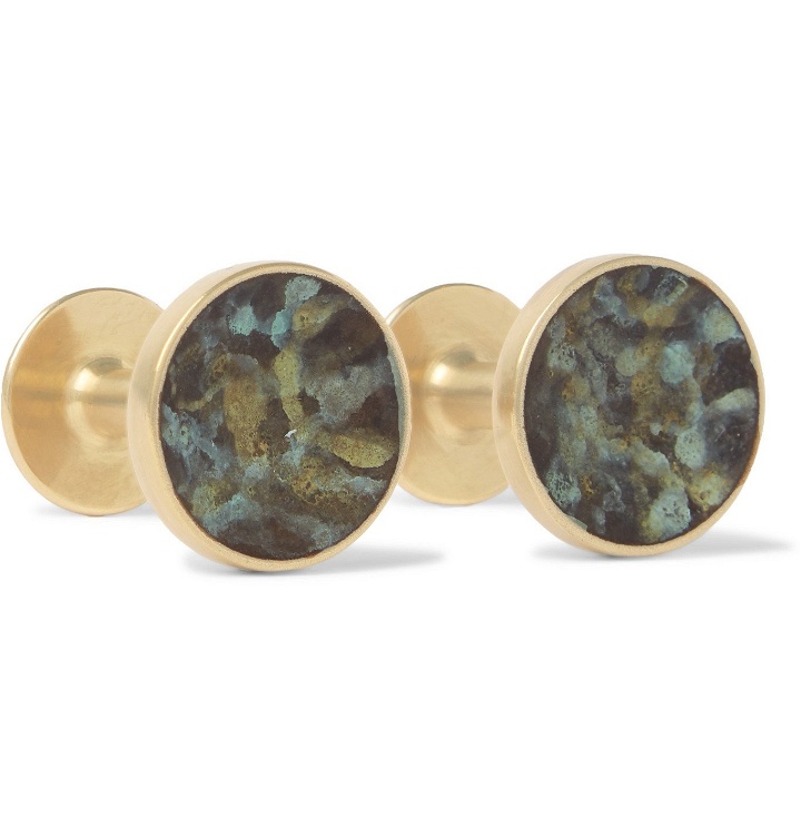 Photo: Alice Made This - Bayley Marble-Effect Gold-Tone Cufflinks - Green