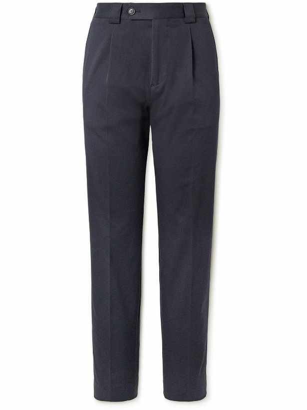 Photo: Paul Smith - Straight-Leg Pleated Stretch-Cotton Trousers - Blue