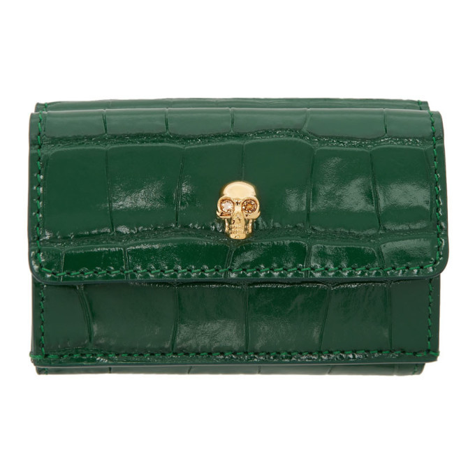 Alexander McQueen Green Croc Mini New Skull Wallet Alexander McQueen