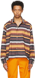 Phlemuns Brown Striped Button Up Pocket Shirt