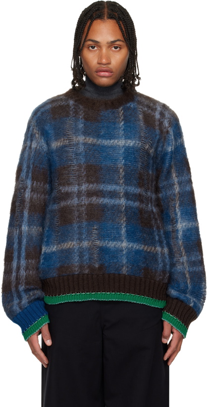 Photo: sacai Brown & Blue Plaid Mohair Sweater