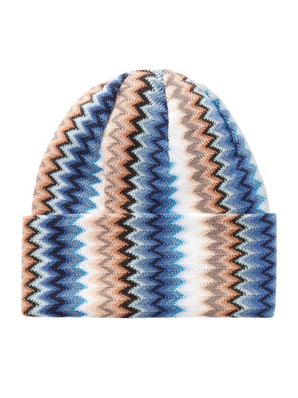 Photo: Missoni - Striped Crochet-Knit Wool-Blend Beanie - Blue