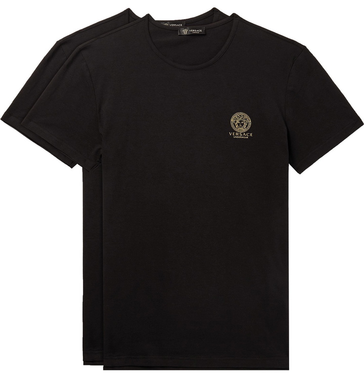 Photo: Versace - Two-Pack Slim-Fit Logo-Print Stretch-Cotton Jersey T-Shirts - Black