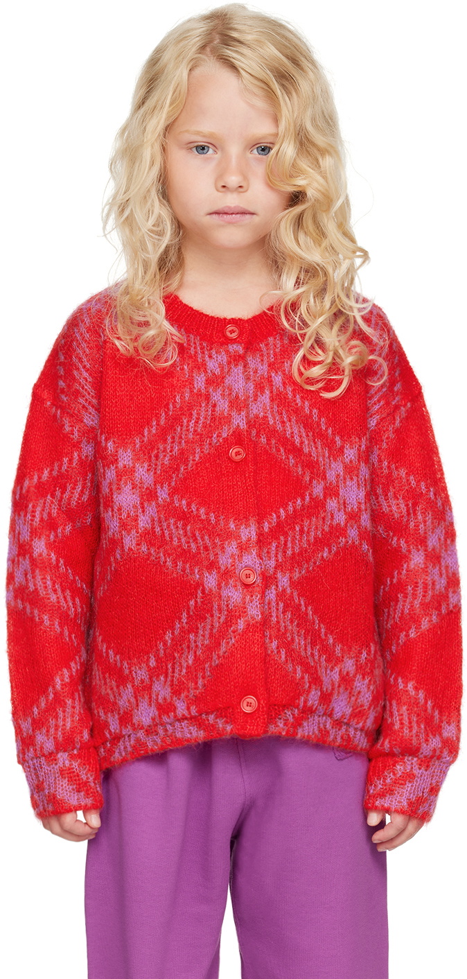 Burberry Kids Red Check Cardigan