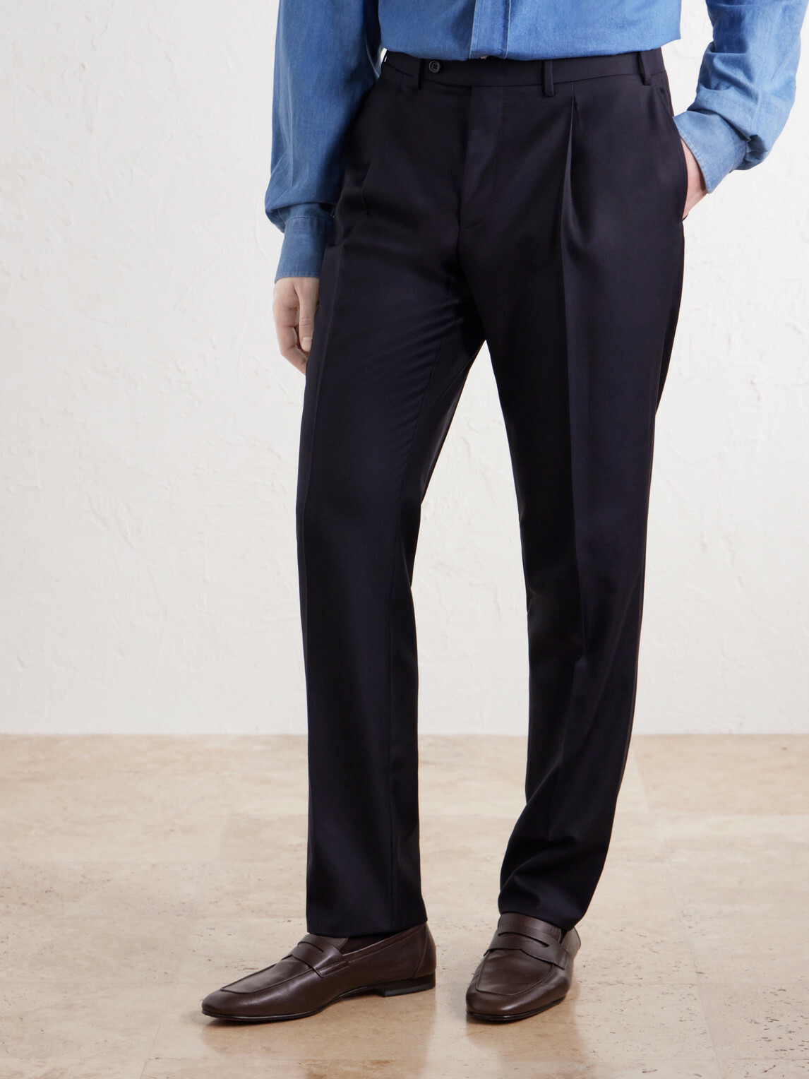 Canali - Tapered Pleated Wool-Twill Trousers - Blue