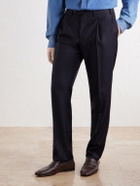 Canali - Tapered Pleated Wool-Twill Trousers - Blue