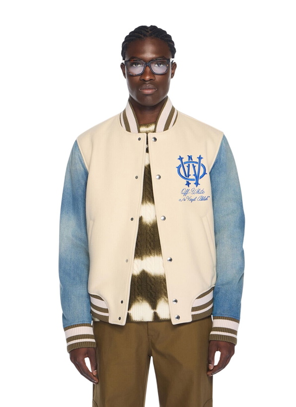 Photo: Off-White Gothic Wool Denim Varsity Jacket