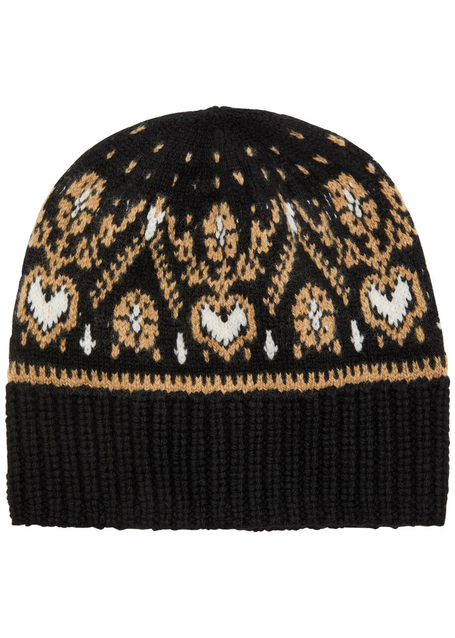 Khaite Avers Fair Isle Cashmere Beanie - Black - One Size