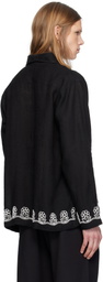 HARAGO Black Beadwork Popover Shirt