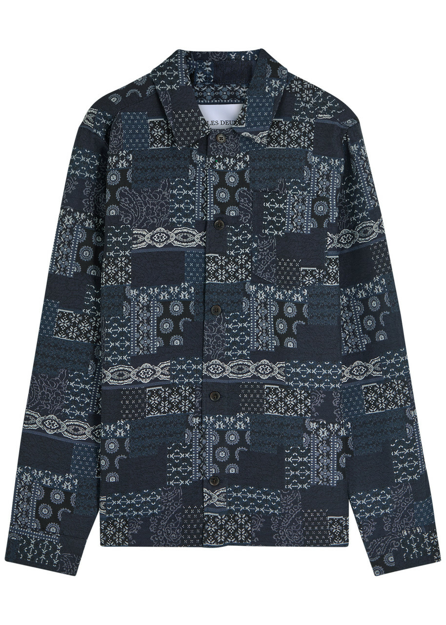 Les Deux Layton Jacquard Woven Overshirt Blue
