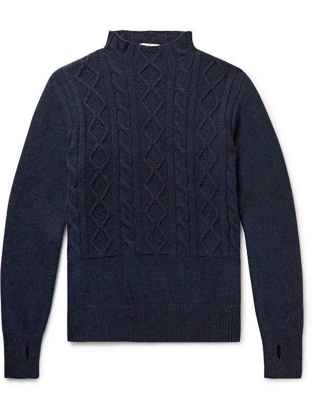 Photo: Oliver Spencer - Henfield Cable-Knit Wool Mock-Neck Sweater - Blue