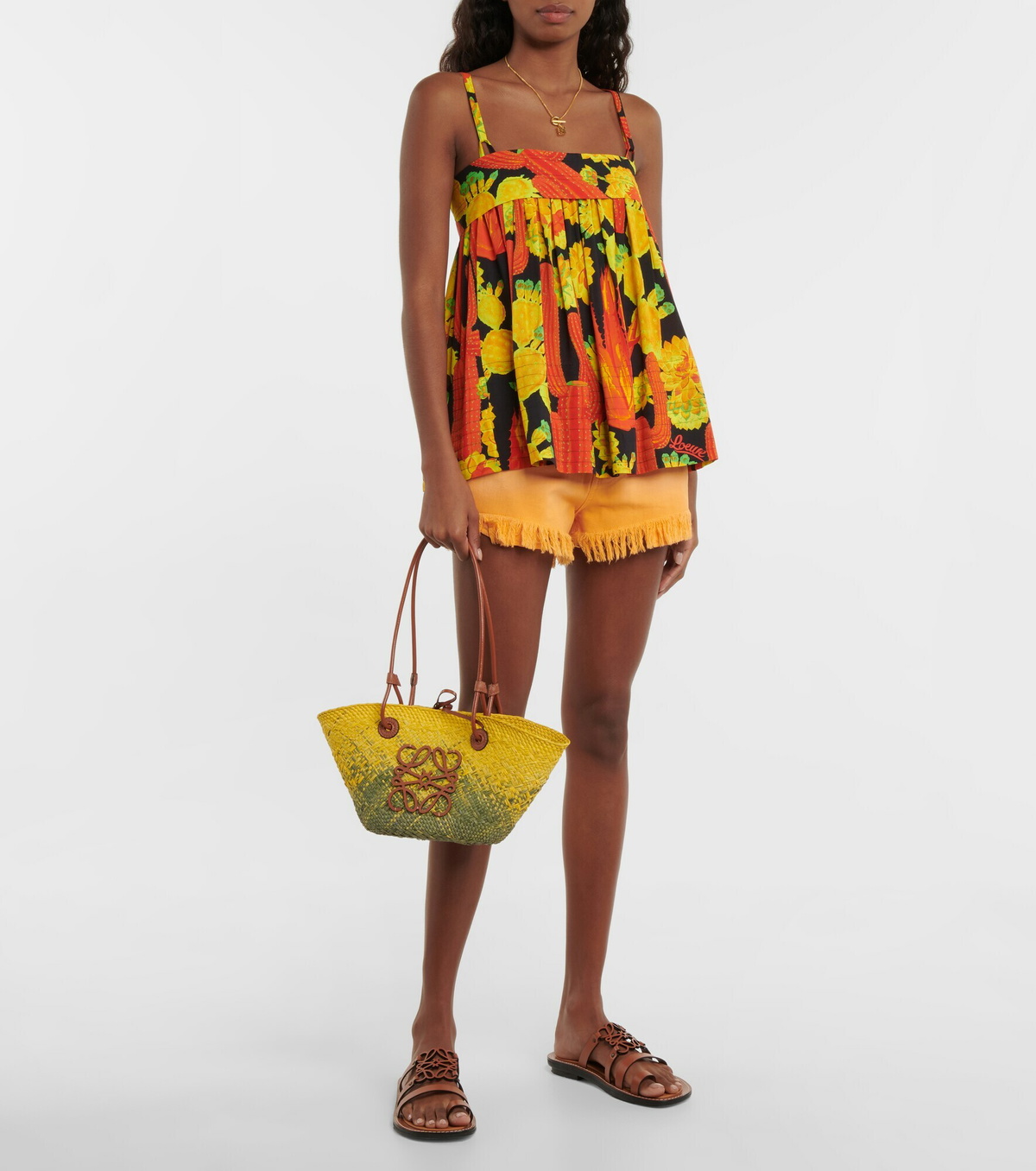 Paulas Ibiza Small Logo Raffia Tote Bag in Yellow - Loewe