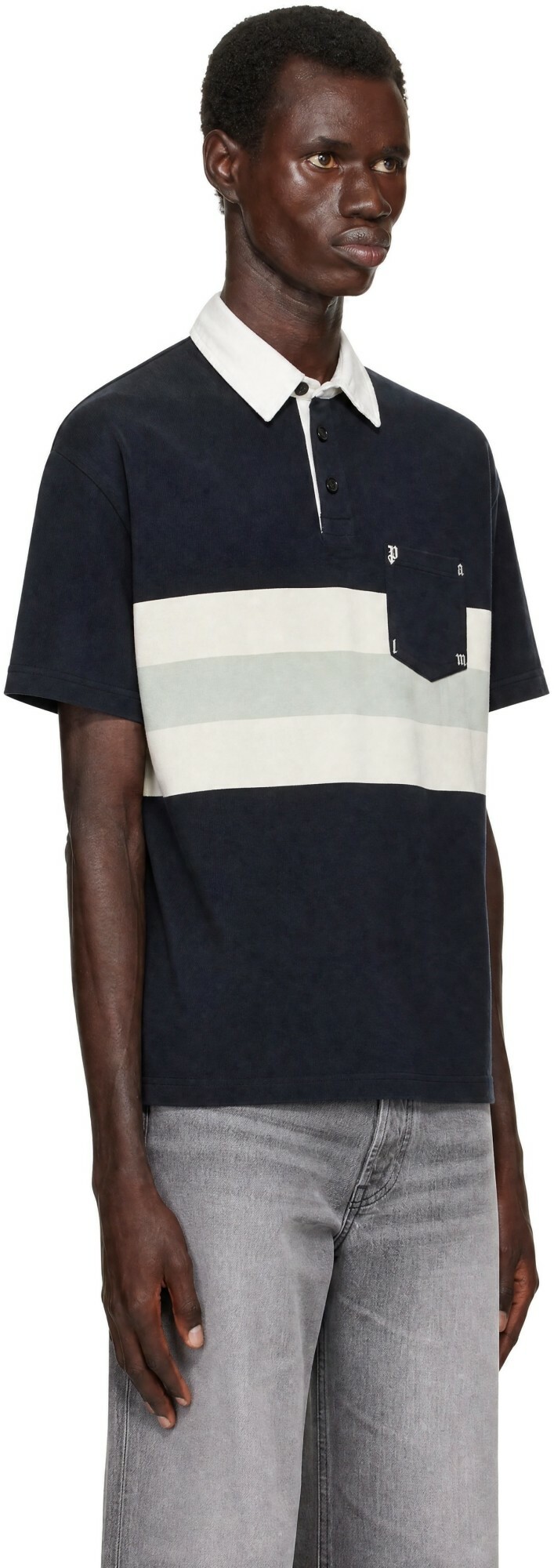 Palm Angels Black Palm Type Stripe Loose Polo