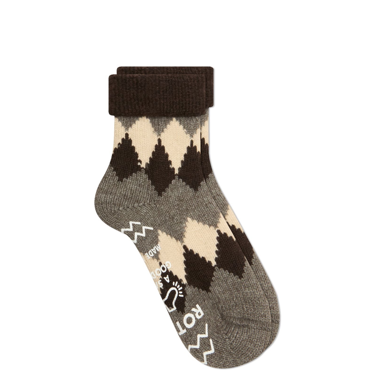 RoToTo Diamond Comfy Room Sock in Brown/Dark Grey