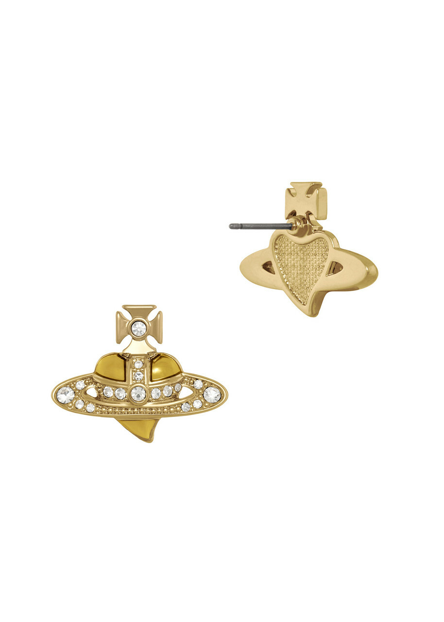 Vivienne Westwood New Diamante Heart Stud Earrings - Gold - One Size